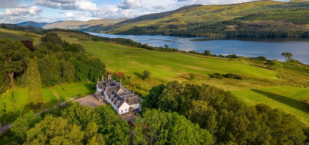 An aerial view of Stucktaymore and Loch Tay