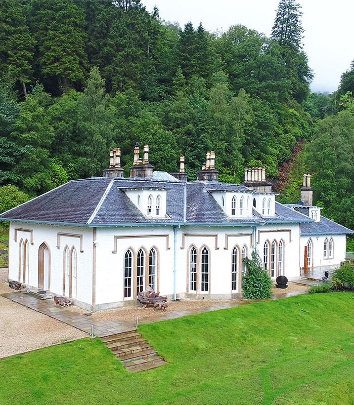 The exterior of Stuckgowan House by Loch Lomond