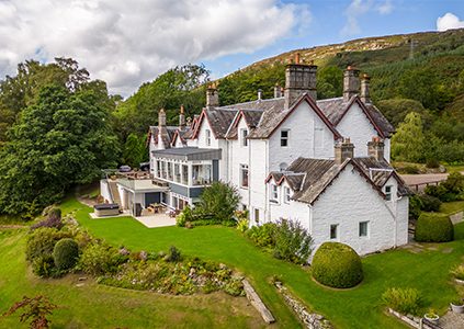 The exterior of Stucktaymore house by Loch Tay