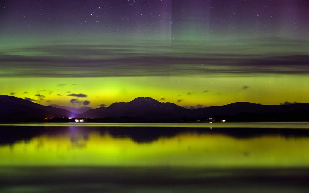 The northern lights over Loch Lomond.