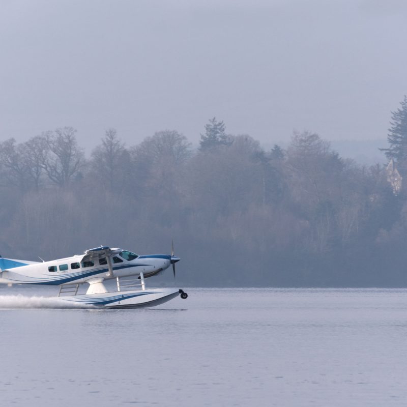 A sea plane about to take off from Loch Lomond Scotland UK