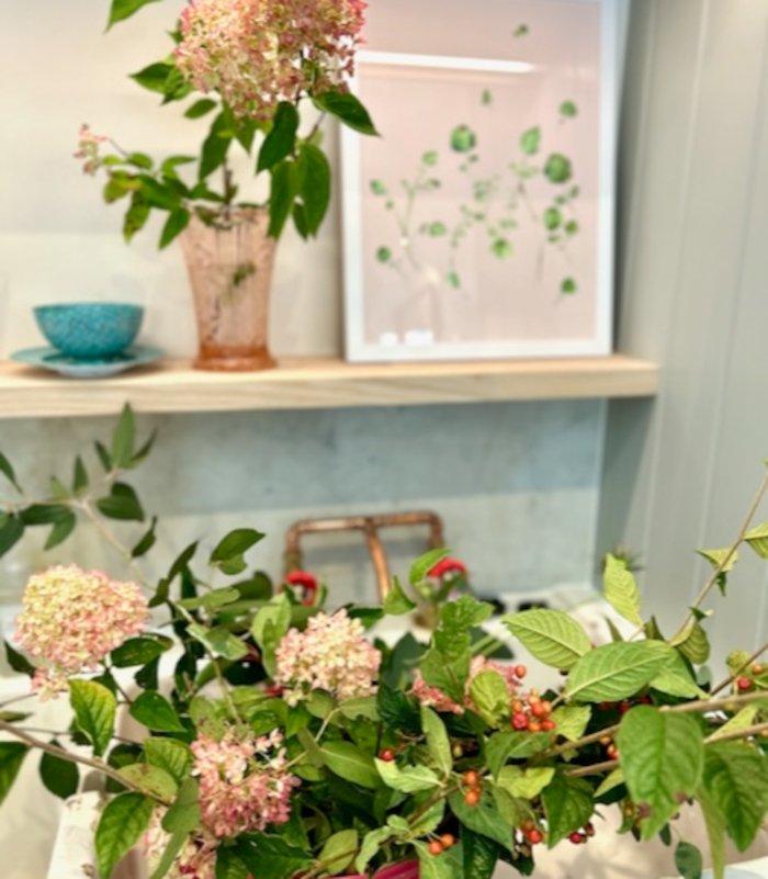 Art studio with fresh flowers