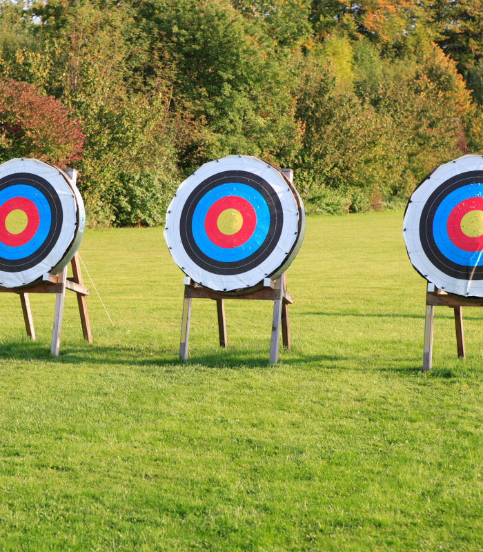 Archery targets set up in a row