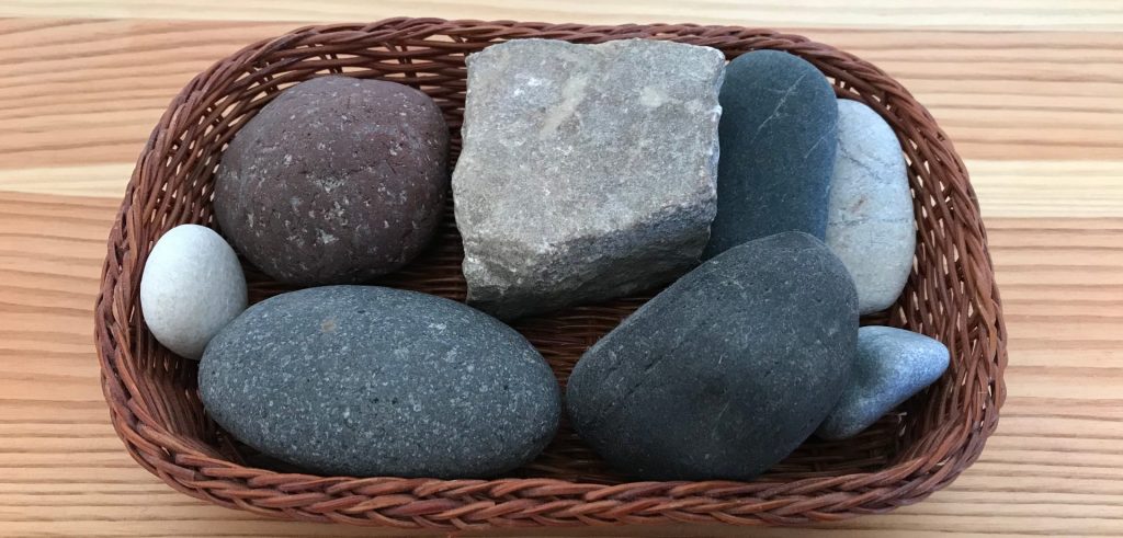 A scottish creel (basket) of stones