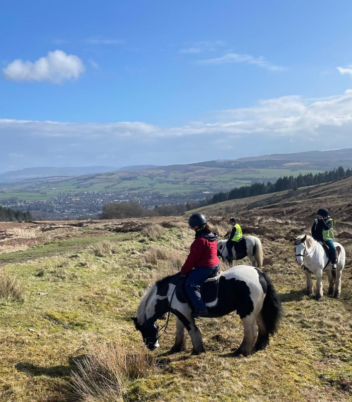 Pony trekking group by Loch Lomond, Scotland