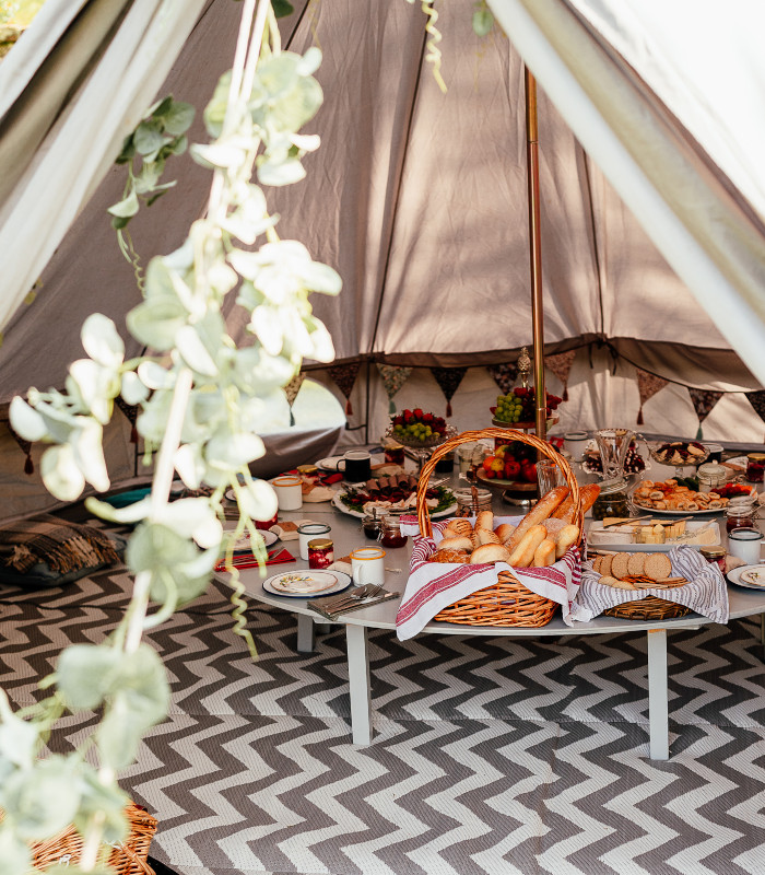 Wedding food set up in tent at Stuckdarach