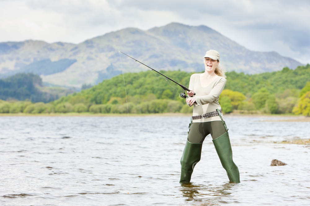 fishing woman, Loch Venachar, Trossachs, Scotland.