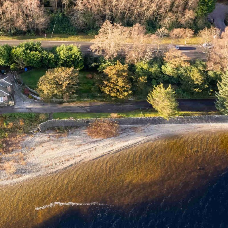 Aerial view of Stuckdarach holiday house by Loch Lomond