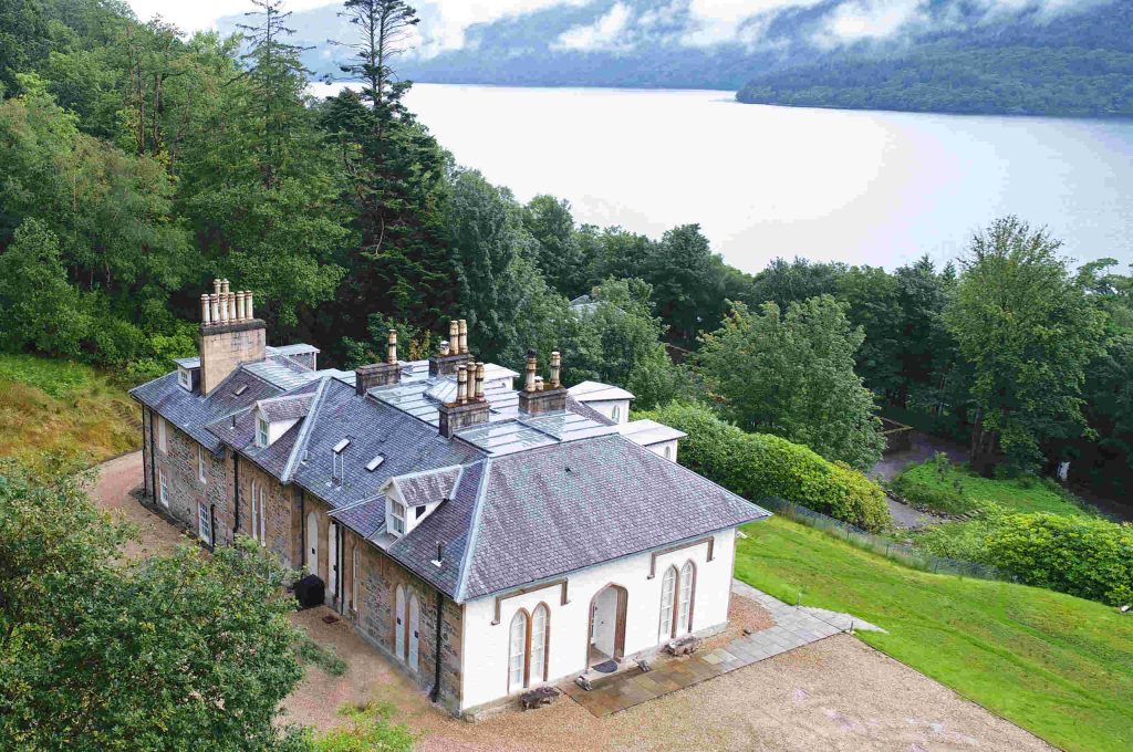 Aerial view of Stuckgowan House overlooking Loch Lomond