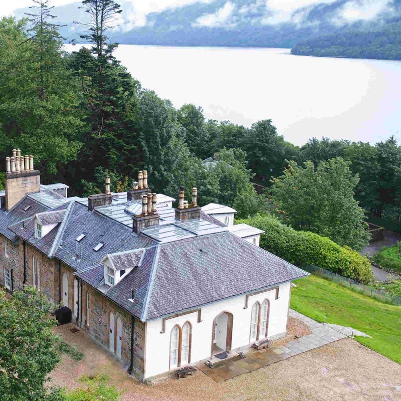 Aerial view of Stuckgowan House overlooking Loch Lomond