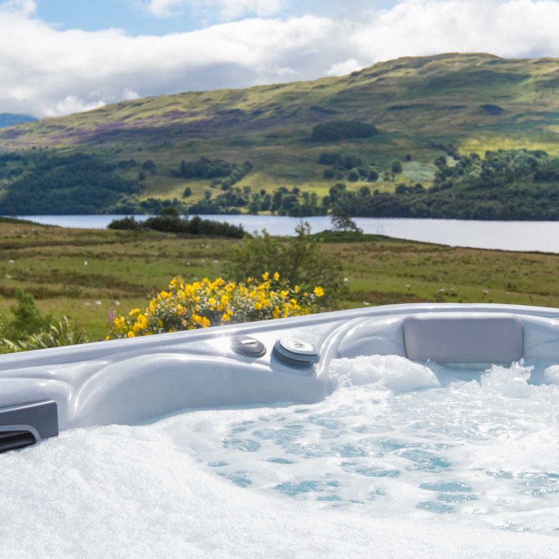 Bubbling hot tub with view of Loch Tay