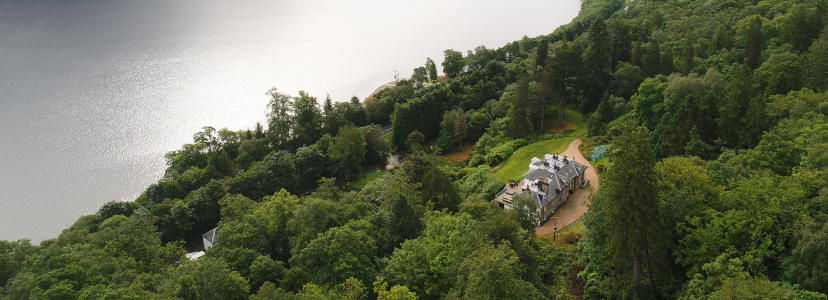 Aerial view of Stuckgowan House overlooking Loch Lomond